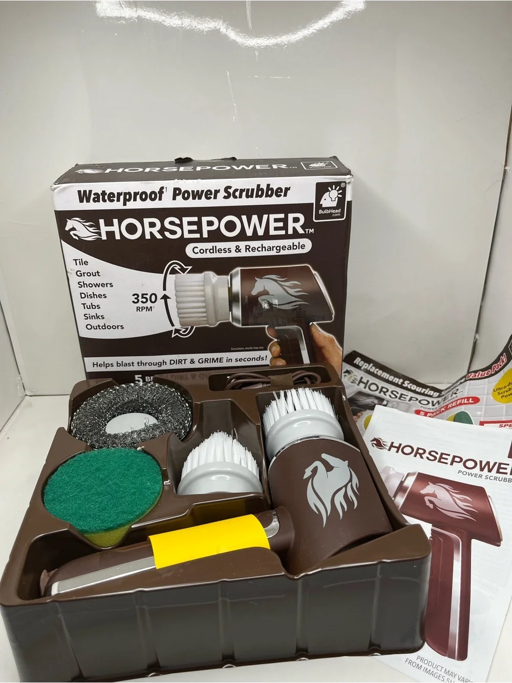 Cordless & Rechargeable Power Scrubber — Brown